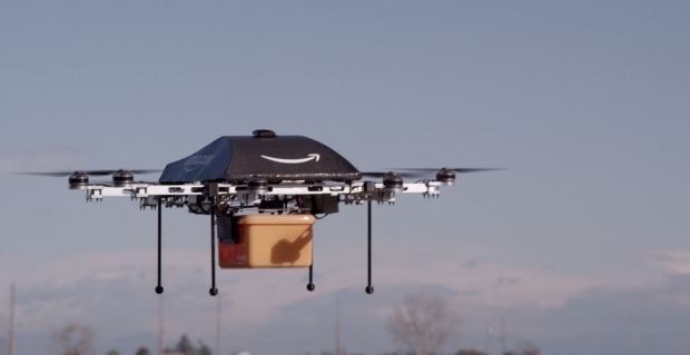 The first Amazon Prime Air delivery by drone in Britain before Christmas. Amazon