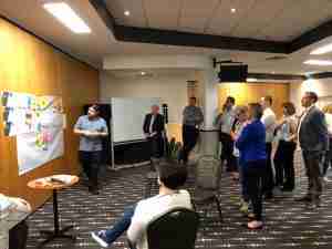 Coal Services innovating with large sticky note wall