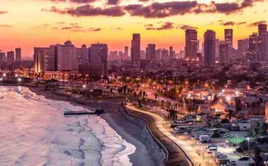 innovation in israel, landscape image of tel aviv and it's buildings on the water