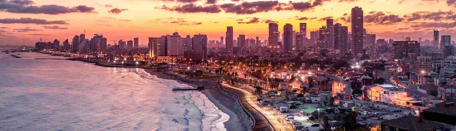 innovation in israel, landscape image of tel aviv and it's buildings on the water