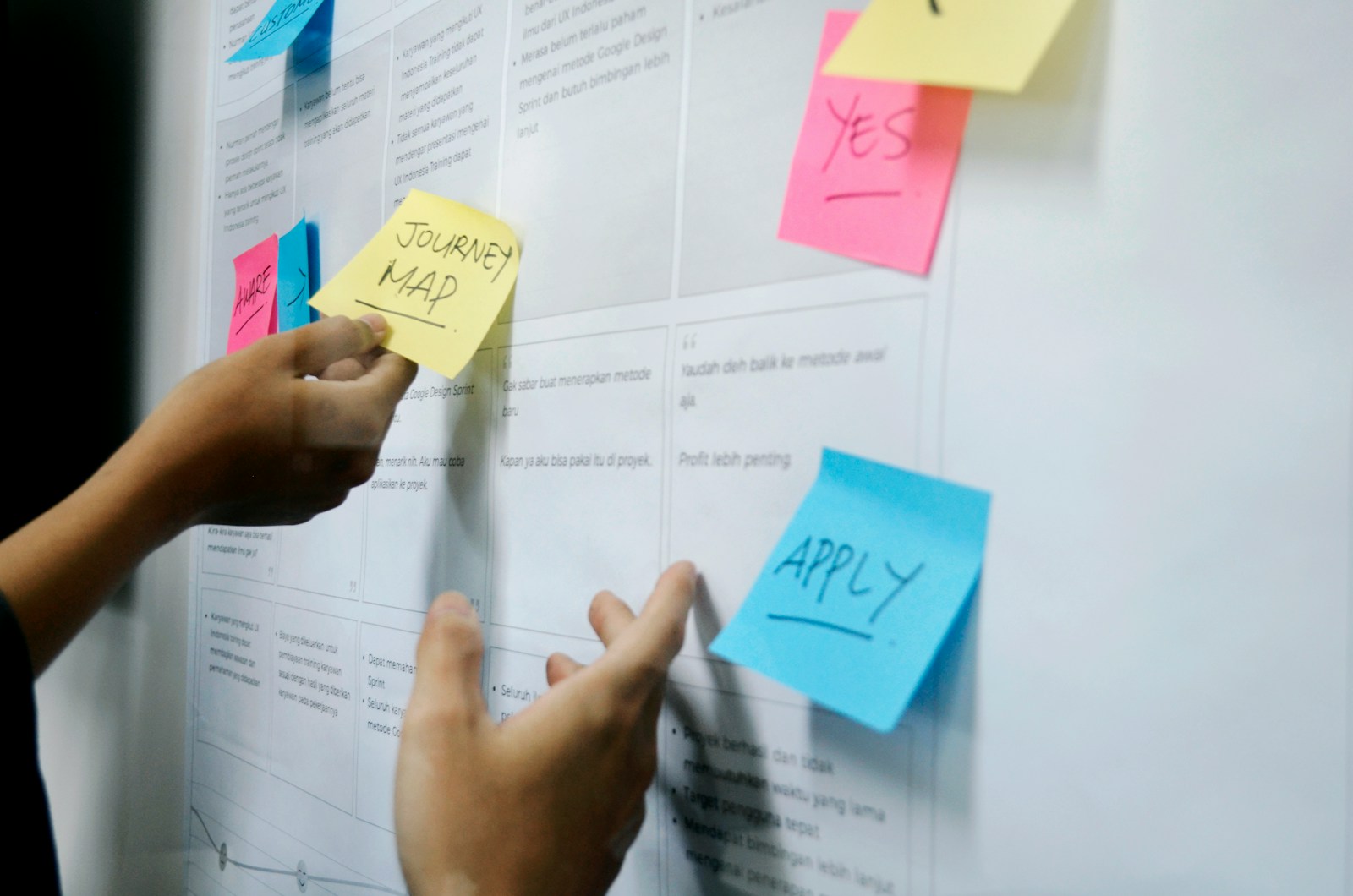 person holding yellow sticky notes